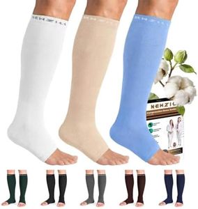 NEWZILL Compression Socks for Women & Men Circulation 20-30 mmHg, Graduated Open Toe, Cotton Compression Socks for Nurses XXL White/Nude/Blue 3Pairs