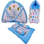 Kwitchy Bedding Set New Born Baby Bed | Sleeping Bag | Mosquito Net | Mattress | Play Gym | Gadda Set | Carry Nest | Essential Combo | Gift Packs | Shower Ceremony (Blue, 0-6 Months) (3PCS Set)
