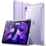 JETech Case for iPad Air 11-Inch M2 (2024), iPad Air 5/4 (2022/2020 5th/4th 10.9-Inch) with Pencil Holder, Clear Transparent Back Slim Stand Shockproof Tablet Cover (Light Purple)