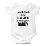 Witty Fashions Don't Look at Me That Smell - Funny Cute Novelty Infant Creeper, One-Piece Baby Bodysuit (White, 6 Months)