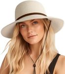 Womens Wide Brim Sun Hat with Wind Lanyard UPF Summer Straw Sun Hats for Women (Cream White, Large)