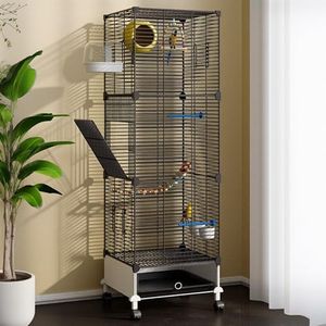 Uandhome Large Bird Cage, Wrought Iron Parrot Cage, Bird Cages with Wheels, Parakeet Flight Cage, Side Nesting Doors, Heavy-Duty Pet Birds House for Birds Aviary, Parakeets, Standing Birdcages