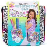 Just My Style Color Your Own Unicorn Messenger Bag by Horizon Group USA, Color & Embellish Your Unicorn Themed Purse, Sparkling Gemstones & 5 Bright Markers Included