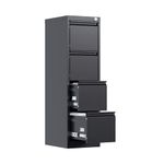 JAORD 4 Drawer File Cabinet with Lock, 17" Deep Narrow File Cabinet, 4 Drawer Vertical Filing Cabinet, Metal Vertical File Storage Cabinet for Home and Office, Need to Assemble (Black)