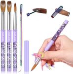 SAVILAND Kolinsky Acrylic Nail Brush Set: Size 6,10,14 Professional Nail Brushes with Cleaner Tool Purple Quicksand Metal Handle for Acrylic Powder Nail Extensions & 3D Carving Salon DIY Nail Art