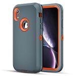 Jiunai iPhone XR Cases, iPhone XR Case Heavy Duty Protective Bumper Drop Protection Sports Outdoor Dual Layer Armor Shockproof Rugged Matte Cover Case for iPhone 10 R XR 2018 6.1'' Grey Orange