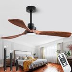 dearnow 52" Wood Ceiling Fan, (with Light with Remote Control) with 3 Solid Wood Blades, Wooden Ceiling Fan for Indoor and Outdoor use, Suitable for Living Room, Dining Room, Patio and More.