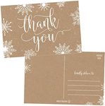 25 4x6 Blank Christmas Holiday Thank You Postcards Bulk, Cute Kraft Winter Snowflake Note Card Stationery For Wedding, Bridesmaids, Bridal or Baby Shower, Teachers, Religious, Business Cards