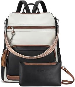 BOSTANTEN Leather Laptop Backpack for Women Designer Travel Backpack with Laptop Compartment Ladies Computer Shoulder Bags Black＆Beige＆Brown