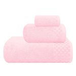 MyOwn Ultra Soft 3 Pack Cotton Towel Set, Contains a Bath Towels 28x55 inch, a Hand Towels 16x24 inch & a Wash Coths 12x12 inch, Ideal Everyday use, Compact & Lightweight - Pink