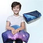 Solfres Small Weighted Lap Pad Blanket Throw for Kids Boys Teens 20in x 23in 5 Lbs - Sleep Therapy Plush Travel Size with Removable Cover, Galaxy Space Stars, Washable