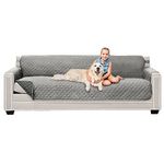 Sofa Shield Couch Slip Cover with Patented Strap, Cushion Protector, Reversible Stain and Dog Tear Resistant Slipcover, Quilted Microfiber 88” Seat, Washable Covers for Dogs Pets Kids Lt Gray Charcoal