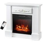 COSTWAY 32 Inch Electric Fireplace with Mantel, 1400W Freestanding Fireplace Heater w/Remote Control & Adjustable 3D Flame Effect, Indoor Fireplace Mantel for Living Room, Bedroom (White)