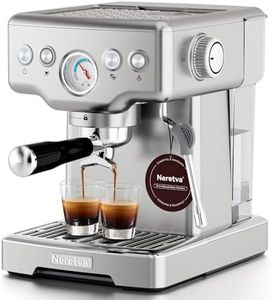Neretva Espresso Machine, 2 in 1 Stainless Steel Coffee and Espresso Maker Combo, 1450 W, 15 Bar Espresso Coffee Machine for Espresso, Latte, Macchiato, Cappuccino, Ideal for Home, Barista (Silver)