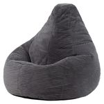 icon Dalton Cord Bean Bag Chair, Charcoal Grey, Large Adult Bean Bag with Filling Included, Comfy Chair, Living Room Furniture, Bedroom Furniture