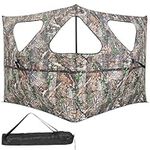 SPOTRAVEL 2-Panel Hunting Blind, 360° See Through Ground Blind with Carrying Bag, Portable Pop Up Camouflage Hide Screen for Deer, Turkey & Duck Hunting