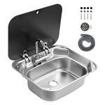 OKSTENCK Stainless Steel RV Caravan Sink with Folded Faucet, Hand Wash Basin Sink, Tempered Glass Lid, Van Camper Trailer Accessories