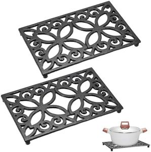 Sumnacon Cast Iron Trivet 2 Pack Iron Trivets for Hot Dishes Pots Pans Plates Teapots,10 x 6.1Inch Cast Iron Trivet for Kitchen Dining Table Cooktop Heat Resistant Metal Trivet with Rubber Feets