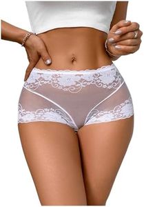 Milumia Women Sexy Mesh Sheer Low Rise Boyshorts Underwear Full Coverage Briefs White Small