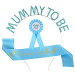 Camelliass Mummy To Be Sash and Tiara, Daddy to Be Badge, Rhinestone Mummy To Be Crown Headband Satin Sash for Baby Shower Party Decoration Gifts (Blue)