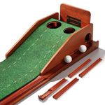 Putting Green Indoor with 20°/25°/30° Adjustable Green Slope, Auto Ball Return - Easy to Fold Solid Wood Base, Golf Training Aid for Home, Office, Backyard - Golf Putting Mat for Men - PM006
