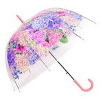 Chesoon Flower Pink Umbrella for Women Ladies Clear Dome Windproof Rain Umbrella Auto Opened with 8 Ribs and Curved Handle,Pink