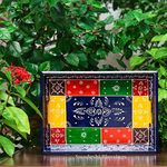 Swadeshi Blessings Wooden Tray for Serving- Handcrafted & Hand-Painted for Kitchen/Table & Home Decor/Dinning/Gifts/Restaurants/Living Room/Coffee Table 30Cm (Single Tray) (Blue), Rectangular