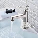 InArt Brass with Chrome Finish Basin Pillar Cock Tap Faucet for Wash Basin, Hot & Cold Water Mixer, Single Handle, Waterfall Design, Table Mount/Deck Mount (Silver)