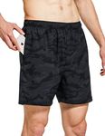 DEMOZU Men's 5 Inch Running Shorts Lightweight Quick Dry Athletic Tennis Workout Gym Shorts with Pockets, Camo Grey, L