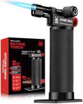 RAVS Butane Torch Lighter, DUAL Flame Mode Kitchen Torch with Adjustable Flame, Refillable Creme Brulee Torch for Baking, Cooking, Soldering, Metal Body, Black, Butane Gas Not Included
