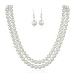 Ratnavali Jewels Imitation Pearl 10MM Bead Size Double Strand Necklace Pearl Moti Mala Jewellery Set with Earrings for Women Girls (White)