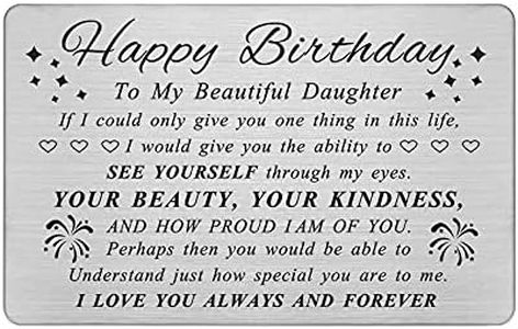 DEGASKEN Sweet Daughter Birthday Card - Birthday Decorations for Girls - Personalized Steel Engraved Wallet Card