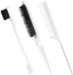 Geiserailie 3 Pcs Slick Back Hair Brush Set Bristle Hair Brush Edge Control Brush Teasing Comb for Women Black Hair(White)