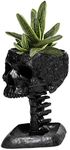 GUTE Skull Makeup Brush & Pen Holder, with Backbone Plant Planter Pot 6" Deep Polyresin Skulls Pot Succulents, Indoor Plants & Flowers - Serving Bowl, Skeleton Home Decor, Spooky Gothic