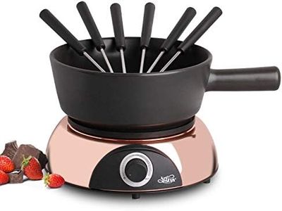 Artestia 2-QT Electric Fondue Pot for Chocolate Cheese, 1500W Oil Fondue Pot Set with Adjustable Temperature, 6 Fondue Forks, Black Ceramic Pot with Rose-Gold Base