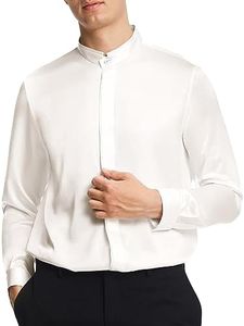 LilySilk 100% Silk Mens Classic Shirt Long Sleeves Shirt with Stand-up Collar, Hidden Buttons & Concealed Placket Formal Casual All Seasons Natural White S