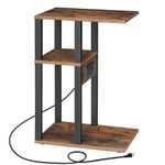 HOOBRO C Shaped End Table with Charging Station, Small Side Table with 2 USB Ports and Outlet, TV Tray Table, Couch Table for Small Spaces, Living Room, Bedroom, Rustic Brown and Black BF62USF01