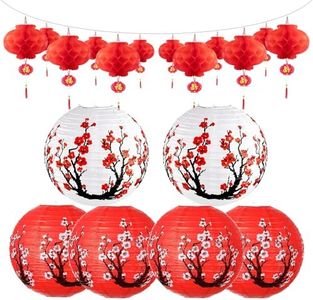 18 Pieces Chinese Japanese Paper Lanterns -Japanese Party Decorations Kit for Home - 6 Japanese Lantern and 12 Red Chinese Lanterns Decors for New Year, Spring Festival, Wedding, Party