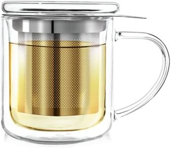 Teabloom Personal Tea Maker - Insulated Heatproof Glass Cup with Loose Tea Infuser and Lid/Coaster - Borosilicate Glass Infusion Mug (8 Oz)