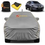 AUTOMOZEXO Maruti Nexa Baleno Car Cover Waterproof All Weather Protection with Mirror & Antena Pocket Inner Cotton Triple Strap Stitched Baleno All Models with Adjustable Belt Bottom Elastic (Grey)