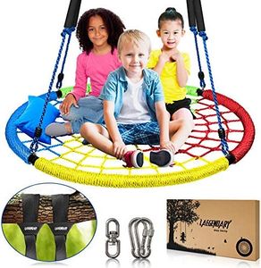 LAEGENDARY Saucer Swing for Kids & Adults - Holds up to 700 lbs - Hanging Indoor or Outdoor Saucer Tree Swing - Durable, Waterproof - Web, 4 Color﻿﻿﻿ Rainbow