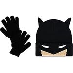 Concept One DC Comics Batman Kids Cuff Beanie Hat and Gloves Set, Black, One Size, Black, One Size