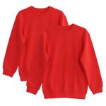 NexFave Kids Boys Girls Unisex Sweatshirt School Uniform Fleece Plain Jumper Crew Round Neck Pullover Long Sleeve Top 2 Pack Red Size Age 7-8 Years