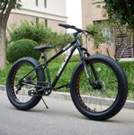 LSBIKE 26 Inch Fat Tyre Mountain Bike for Adults, All Terrain Mountain Bike Bicycle with 7-Speed Gears Unisex MTB, Men Women Bike w/Front Suspension & Dual Disc Brakes, 90% Pre-Assembled (Black)