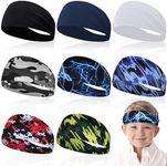 8 Pcs Sports Headbands for Boys,Breathable Kids Sweatbands with Non Slip Elastic,Comfortable Sports Kids Headbands for Baseball Soccer Basketball