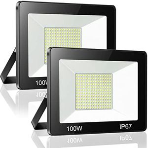 YIQIBRO Foco LED Exterior 100W 2 Piezas, IP67 Impermeable Proyector LED Exterior, 10000LM 7000K Super Brillante Blanco Frío Luz de Seguridad, Potente Luces Led Exterior para Terraza, Garaje, Jardín