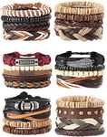 MILACOLATO 26Pcs Woven Braided Leather Bracelet for Men Women Hemp Cords Wood Beads Cuff Bracelets Adjustable