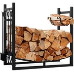 Best Choice Products 43.5in Steel Firewood Log Storage Rack Accessory and Tools for Indoor/Outdoor Fire Pit, Fireplace w/Removable Kindling Holder, Shovel, Poker, Grabber, Brush