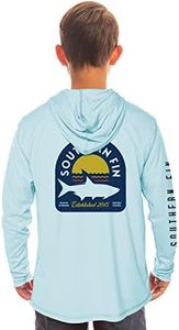 Southern Fin Apparel Kids Fishing Hoodie Shirt Long Sleeve UV UPF SPF Sun Protection Youth Boys Girls, Arctic Blue, Large