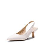 Dream Pairs Women?s Closed Toe Kitten Heels Pointed Toe Slingback Low Heels Dress Bridal Wedding Pumps Shoes, White-pu, 9